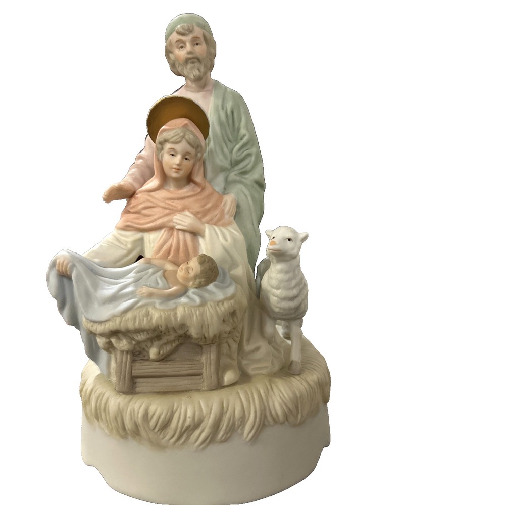 Lefton Musical Nativity Porcelain Figurine Virgin Mary Joseph‎ Baby Jesus 1983